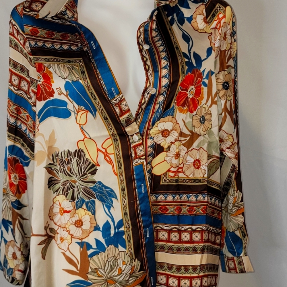 Floral silk blouse.